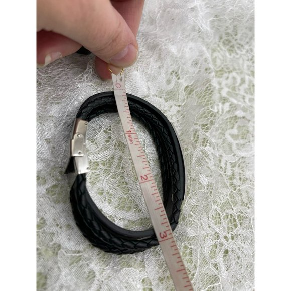 "Be{you}tiful" Stainless Steel & Black Faux Leather Easy Clasp Bracelet - Picture 9 of 11